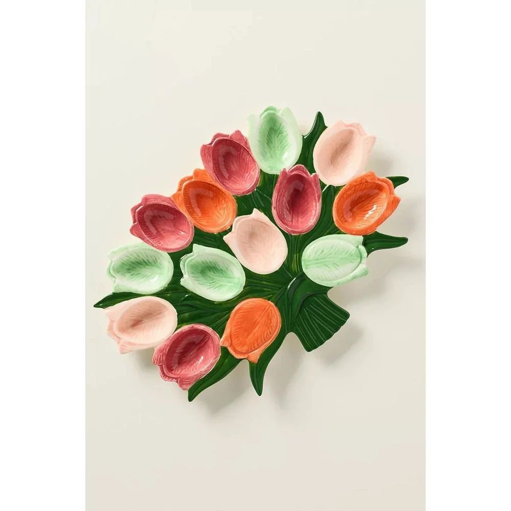 Anthropologie Ceramic Deviled Egg Plate Platter 12 Egg Slots Thanksgiving Fall